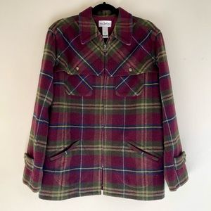 Vintage Villager Liz Claiborne Wool Blend Plaid Full Zip Shacket Blazer M